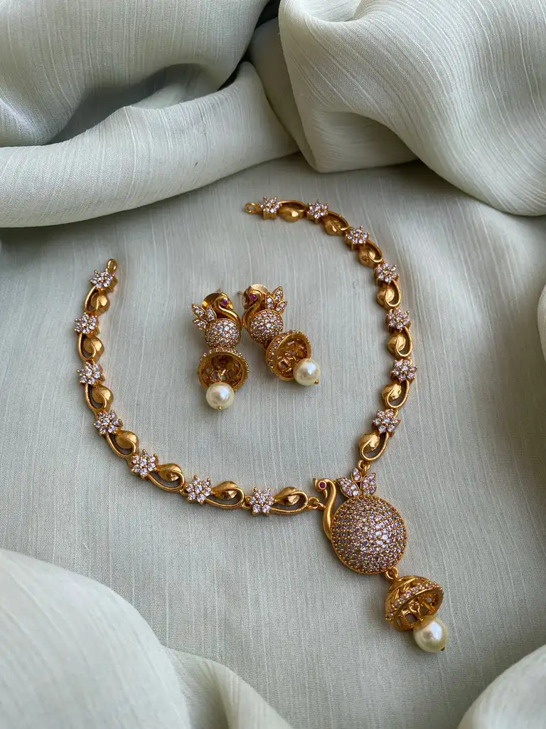 Peacock Short Necklace with Earrings set